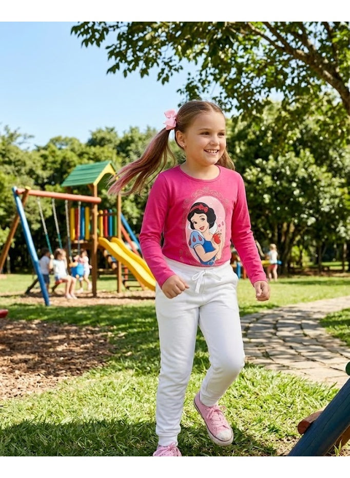 تي شيرت أكمام طويلة للأميرة سنو وايت من ديزني، ماركة Kids TV، قطن 100%.