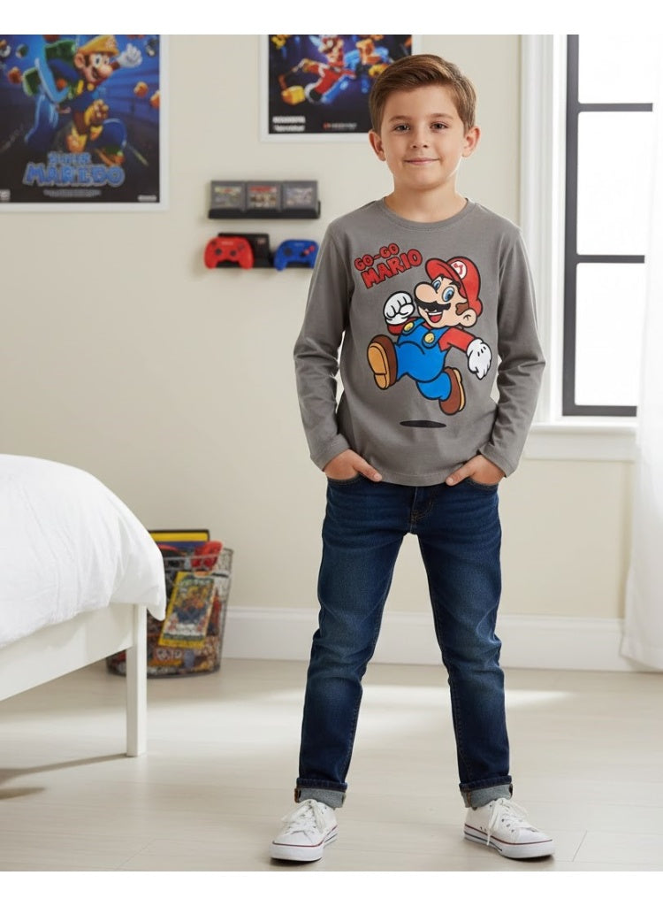Super Mario kart Nintendo world Boys Long Sleeve 100% cotton T-shirt by Kids TV