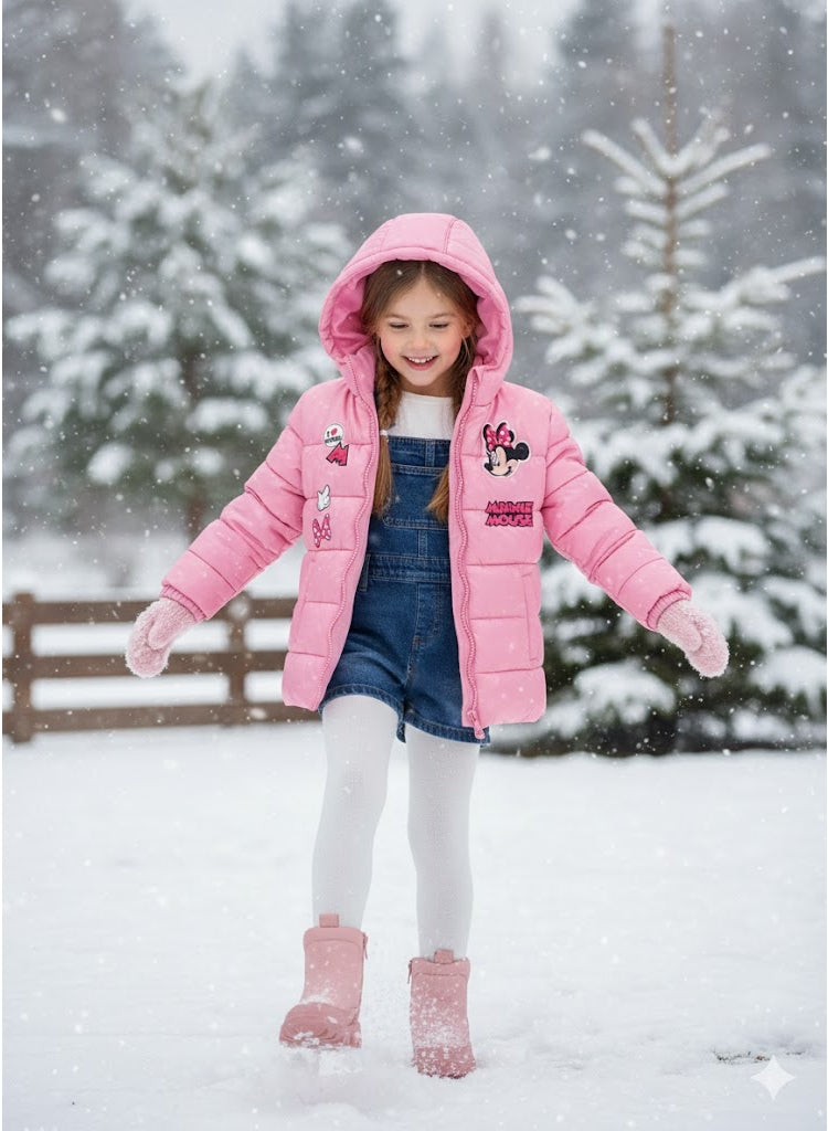 Disney Minnie Mouse hooded Pink padded jacket for girls. By kids tv