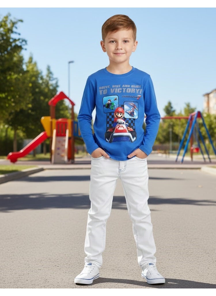 Super Mario kart Nintendo world Boys Long Sleeve T-shirt by Kids TV100%cotton