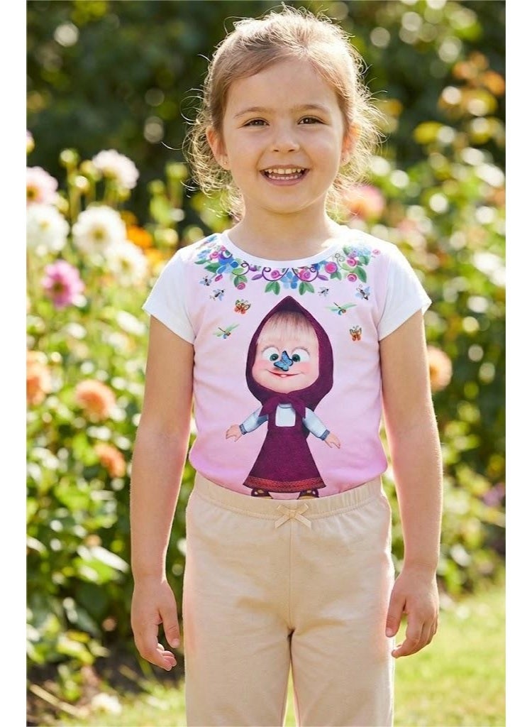 Masha And The Bear Girls Short Sleeve T-Shirt100%cotton