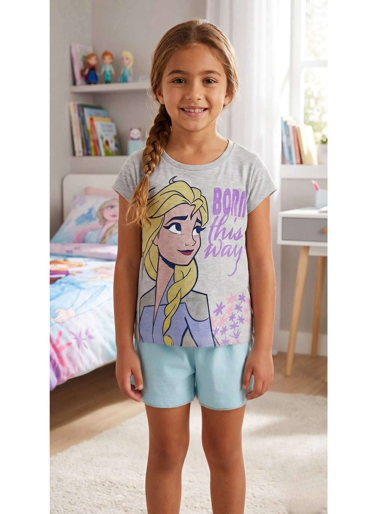 بيجامة بناتي Frozen من Disney بأكمام قصيرة 100% قطن من Kids TV