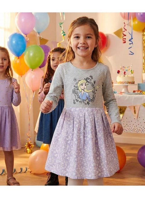Disney FROZEN Elsa Dress with a Floral Skirt 100% Cotton