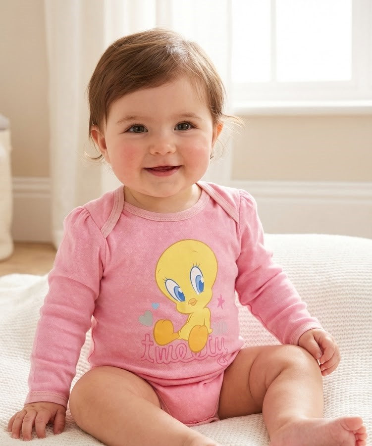 بذلة بيبي تويتي بأكمام طويلة من كيدز تي في 100% قطن