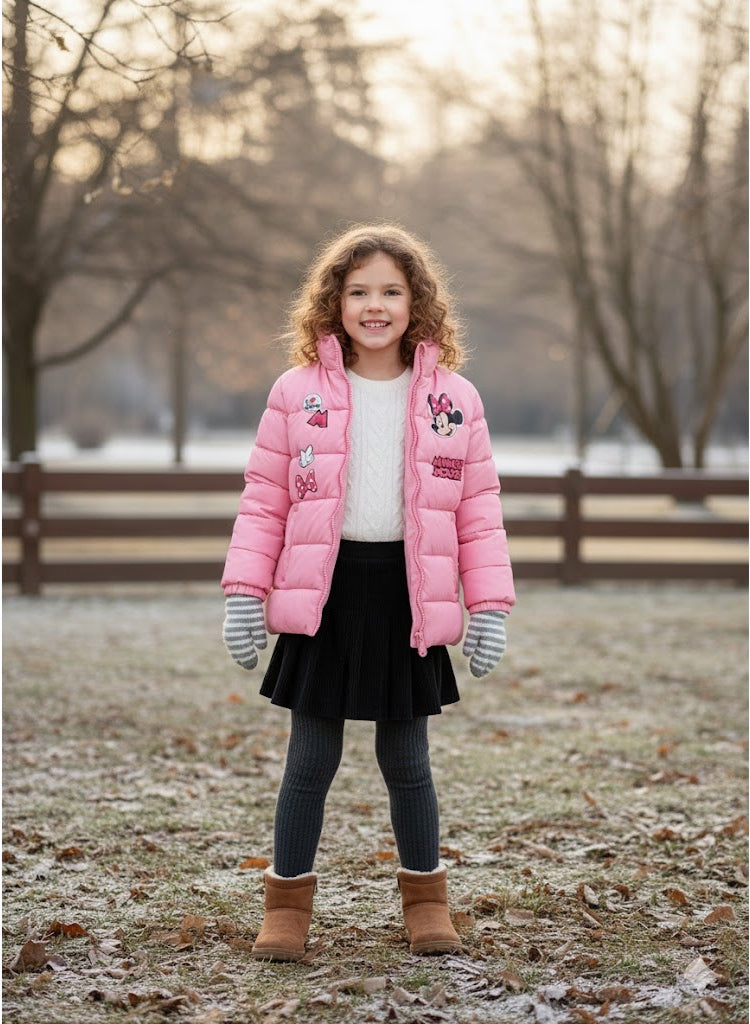 Disney Minnie Mouse hooded Pink padded jacket for girls. By kids tv