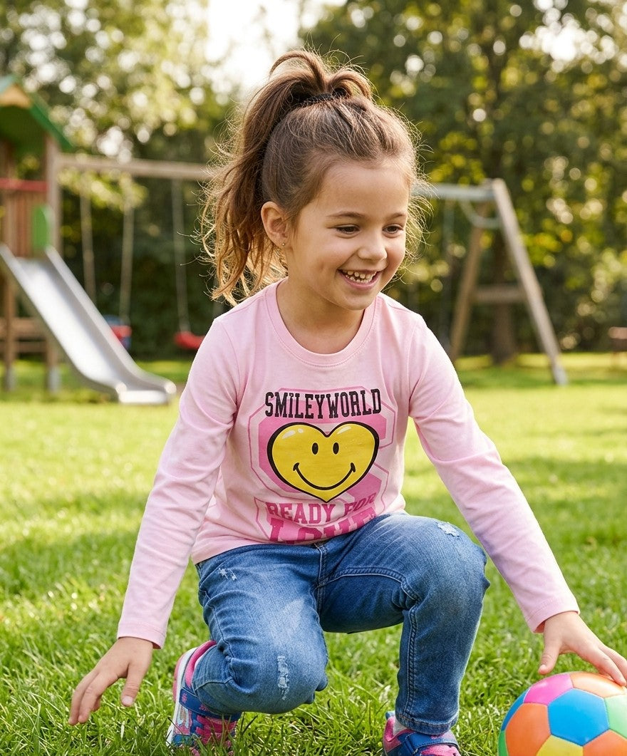 Smiley World "Ready For Love" Pink Long-Sleeve T-Shirt — Girls