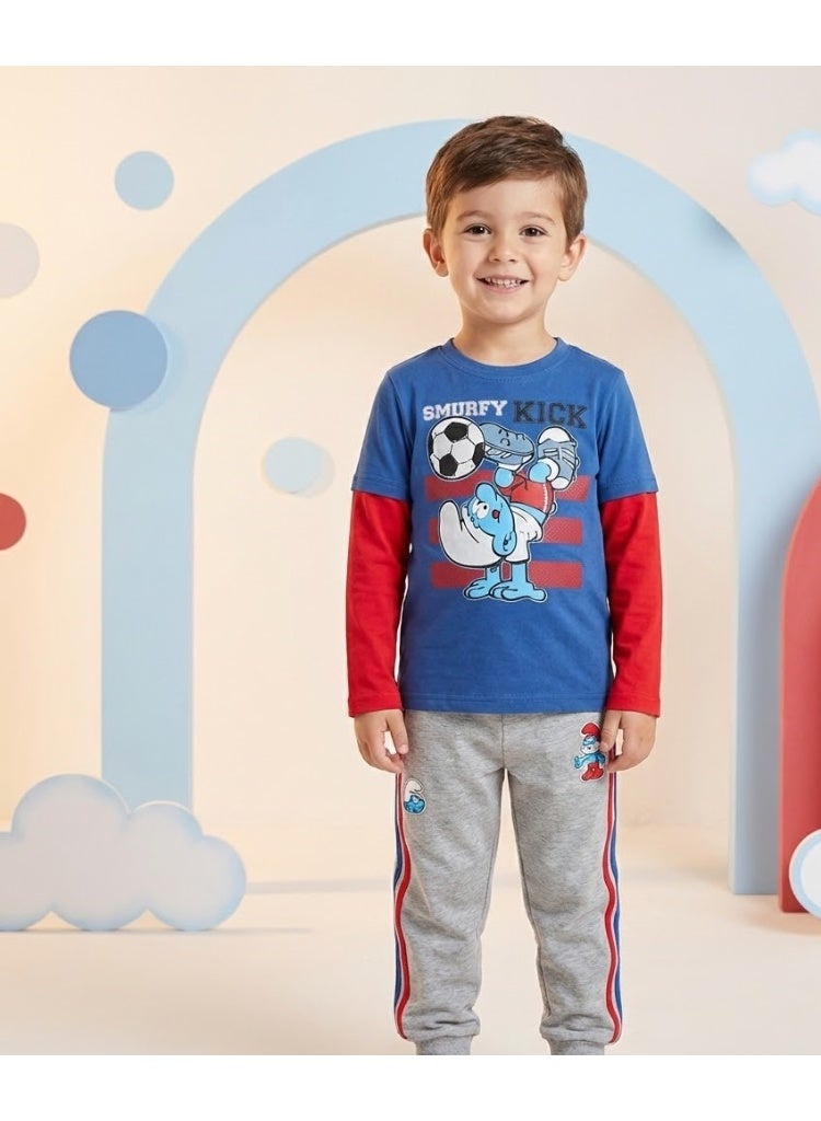 تي شيرت Smurfs للأولاد بأكمام طويلة من Kids TV مصنوع من القطن 100%