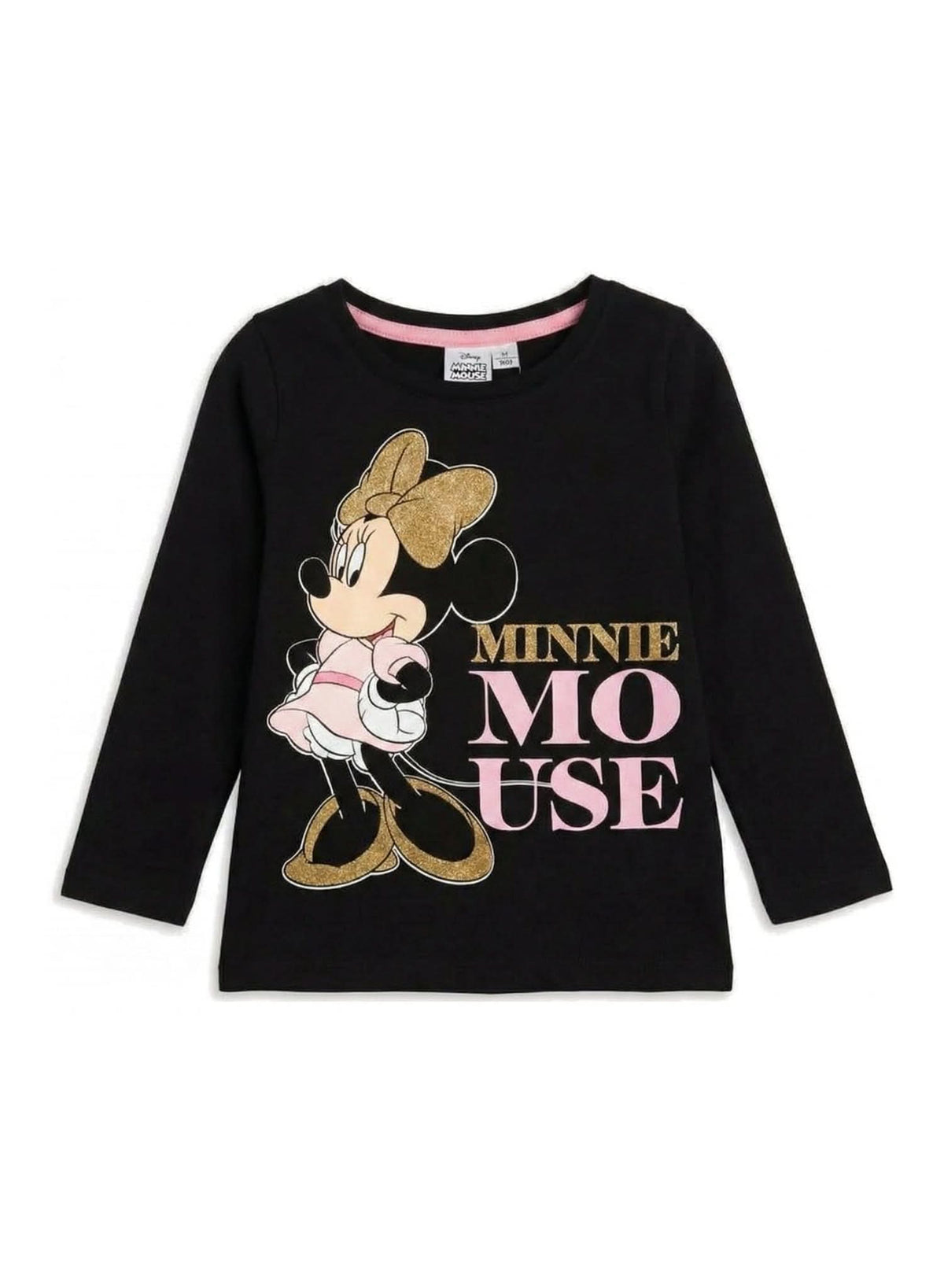 Disney Minnie Mouse Gold Text Black Long-Sleeve T-Shirt — Girls