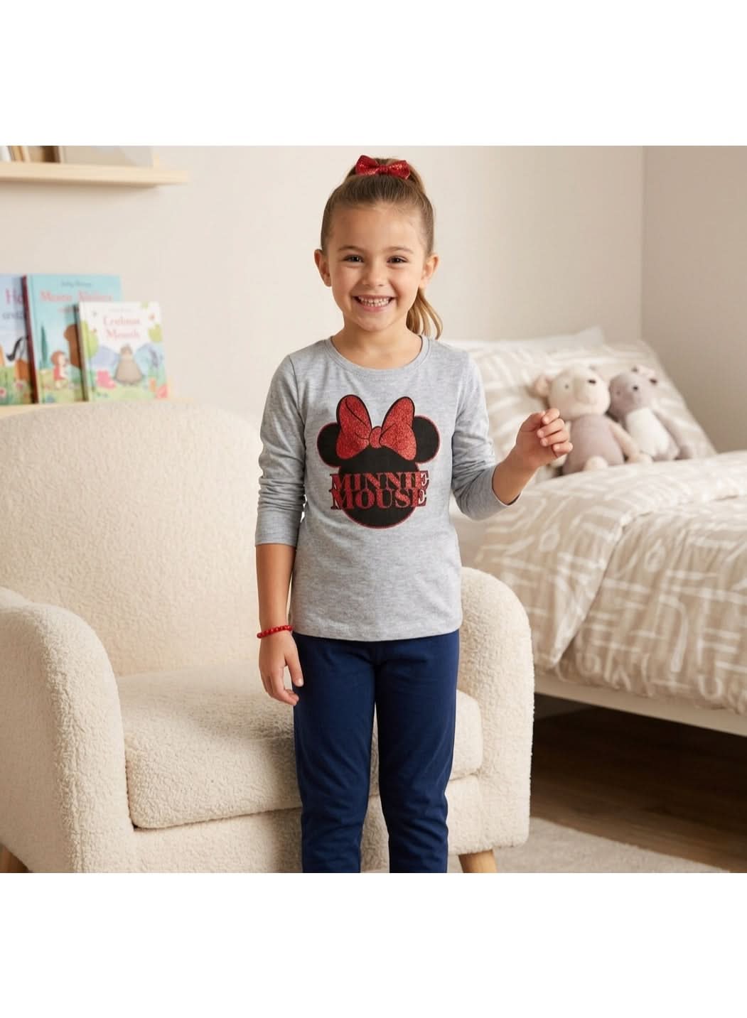 Disney Minnie Mouse Grey & Navy Long Pyjama Set for Girls - photo 2 - KIDS Tv Egypt