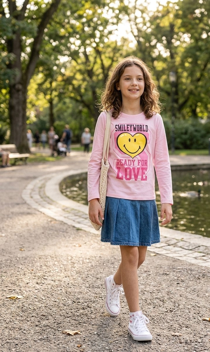 Smiley World "Ready For Love" Pink Long-Sleeve T-Shirt — Girls