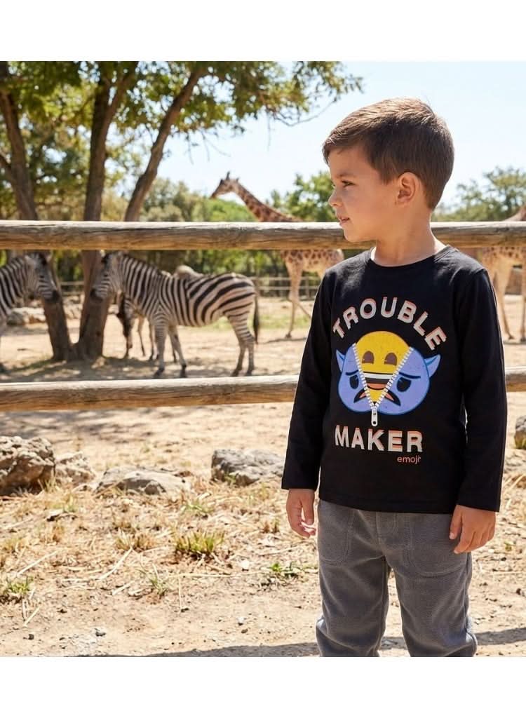 Emoji Trouble Maker Black Long-Sleeve T-Shirt for Boys - photo 2 - KIDS Tv Egypt