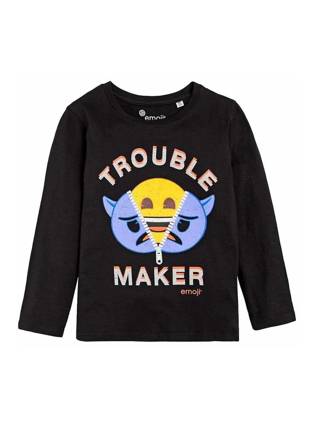 بلوزة إيموجي "Trouble Maker" أسود بأكمام طويلة — ولادي