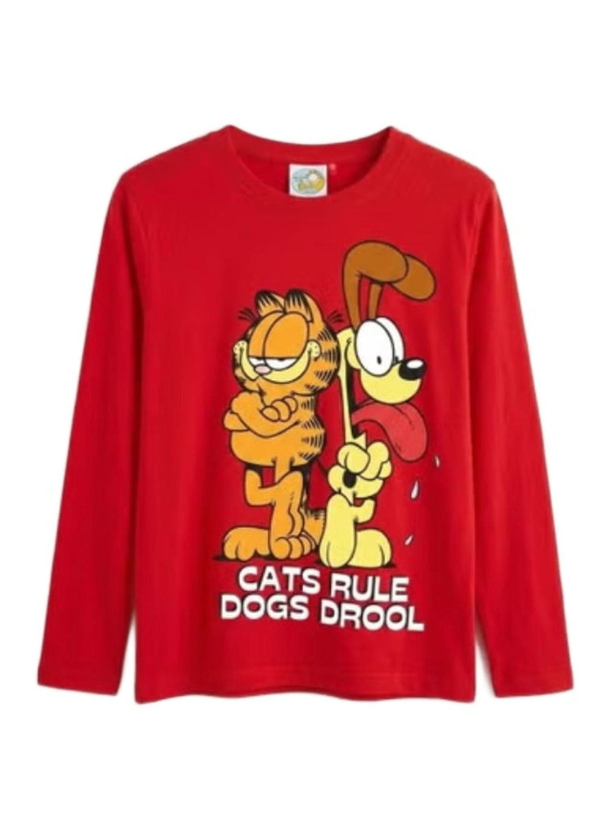 بلوزة غارفيلد "Cats Rule" أحمر بأكمام طويلة — ولادي