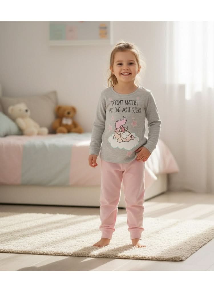 Grey Bunny Long Pyjama Set for Girls - photo 3 - KIDS Tv Egypt