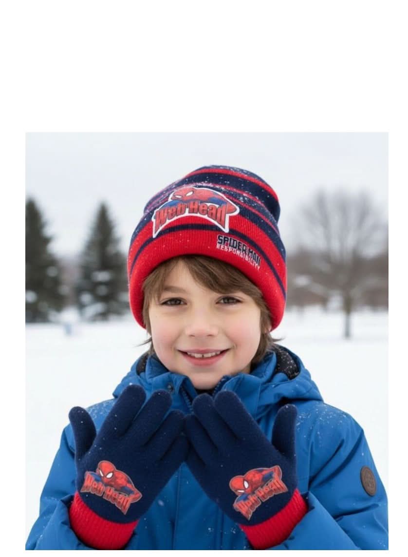 Marvel Spider-Man Striped Beanie & Gloves Set for Boys - photo 2 - KIDS Tv Egypt