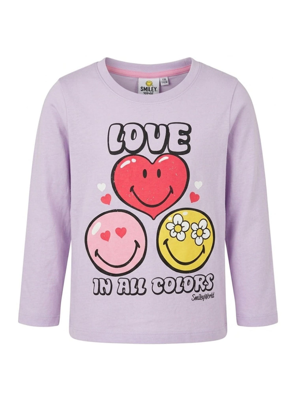 Smiley World "Love In All Colours" Lilac Long-Sleeve T-Shirt — Girls