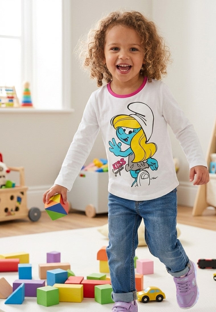 تي شيرت بأكمام طويلة Smurfs Smurfette قطن 100% من kidstv